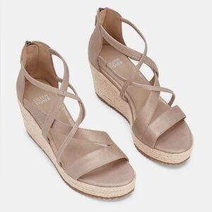 Eileen Fisher Wanda Tumbled Nubuck Espadrille Wedges Crisscross Straps